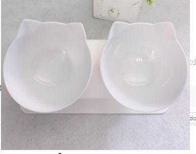 "Non-Slip Double Cat Bowl with Raised Stand - Pet Food Feeder, Protects Cervical Vertebrae, Transparent Dog Bowl"