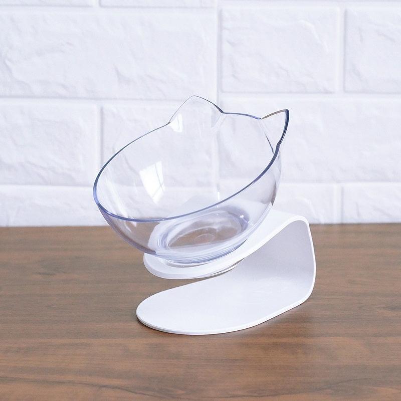 "Non-Slip Double Cat Bowl with Raised Stand - Pet Food Feeder, Protects Cervical Vertebrae, Transparent Dog Bowl"