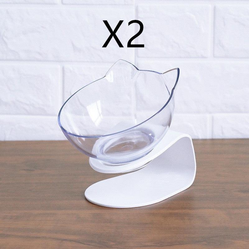 "Non-Slip Double Cat Bowl with Raised Stand - Pet Food Feeder, Protects Cervical Vertebrae, Transparent Dog Bowl"