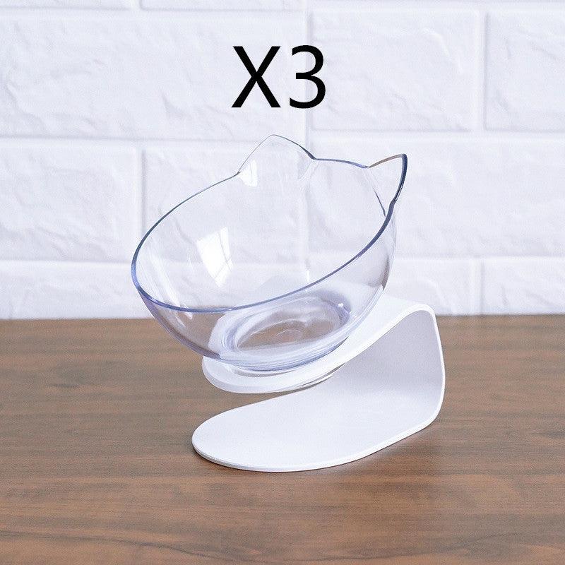 "Non-Slip Double Cat Bowl with Raised Stand - Pet Food Feeder, Protects Cervical Vertebrae, Transparent Dog Bowl"