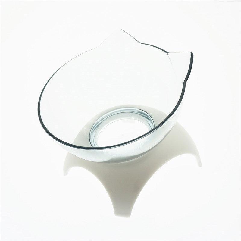 "Non-Slip Double Cat Bowl with Raised Stand - Pet Food Feeder, Protects Cervical Vertebrae, Transparent Dog Bowl"