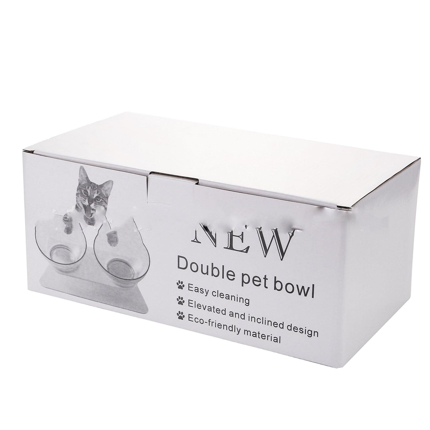 "Non-Slip Double Cat Bowl with Raised Stand - Pet Food Feeder, Protects Cervical Vertebrae, Transparent Dog Bowl"