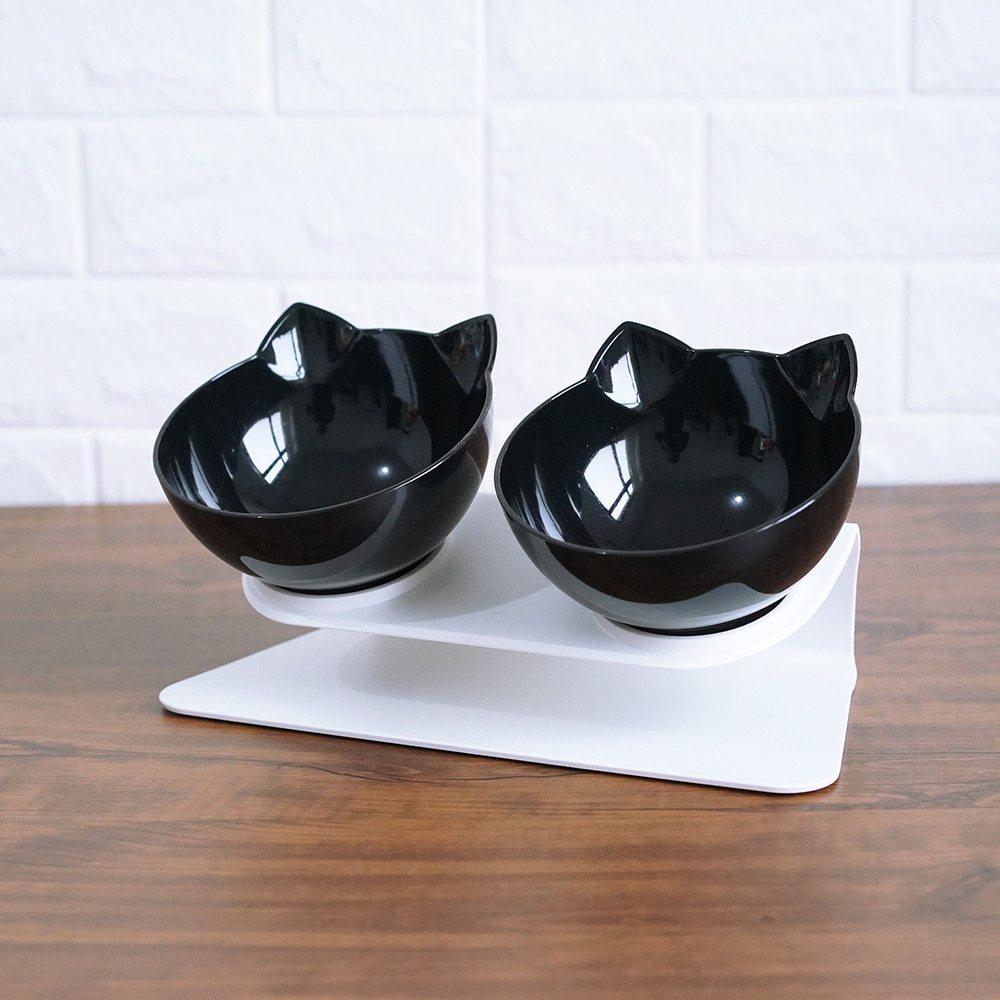 "Non-Slip Double Cat Bowl with Raised Stand - Pet Food Feeder, Protects Cervical Vertebrae, Transparent Dog Bowl"