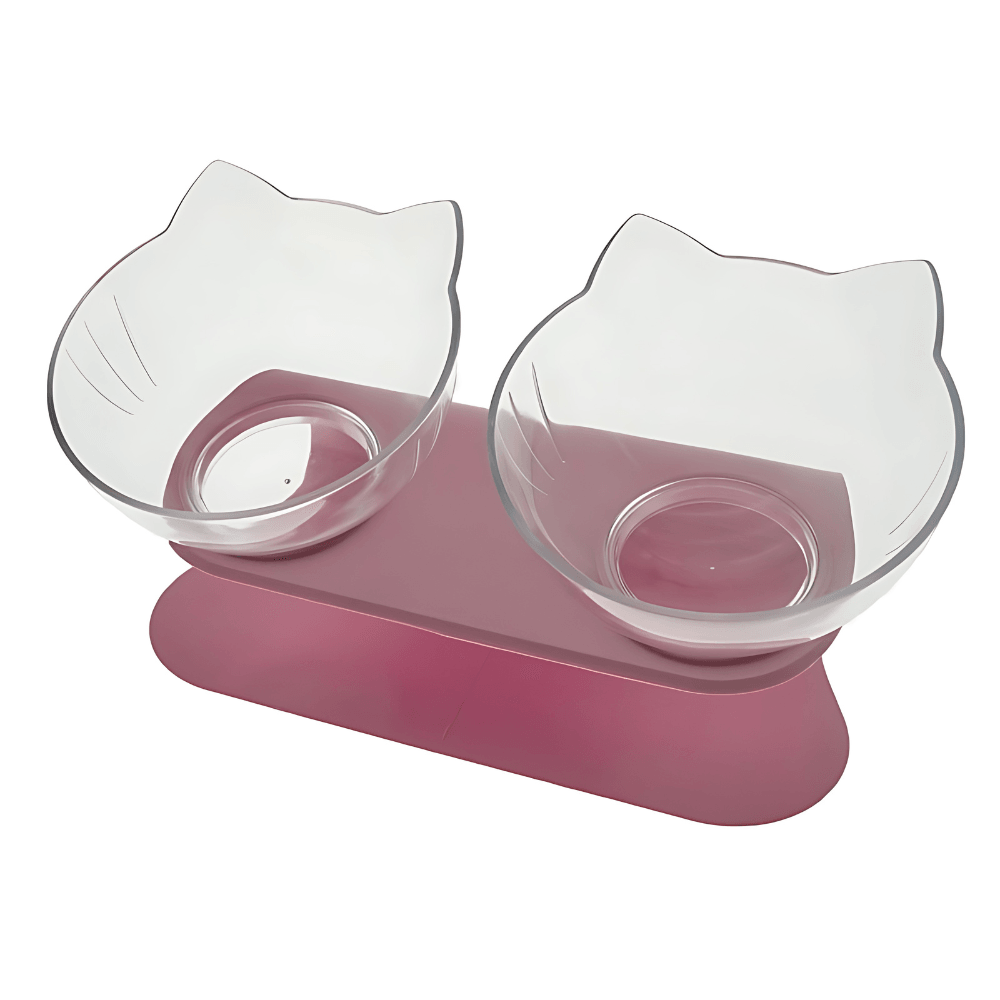 "Non-Slip Double Cat Bowl with Raised Stand - Pet Food Feeder, Protects Cervical Vertebrae, Transparent Dog Bowl"