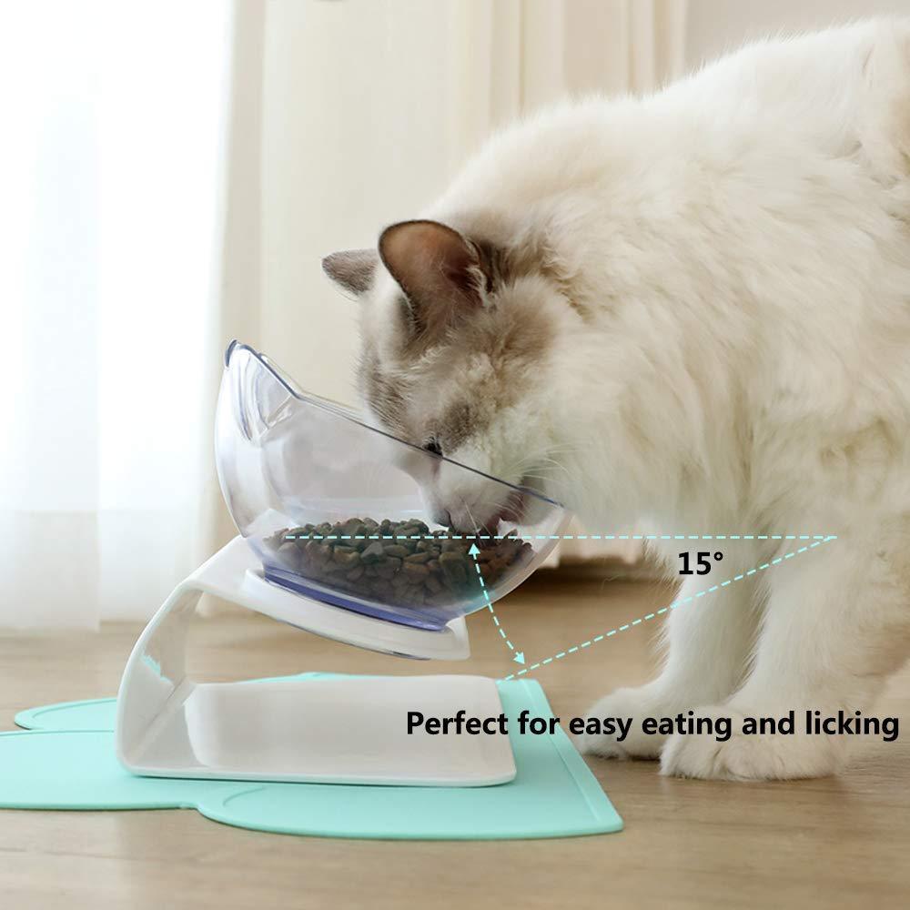 "Non-Slip Double Cat Bowl with Raised Stand - Pet Food Feeder, Protects Cervical Vertebrae, Transparent Dog Bowl"