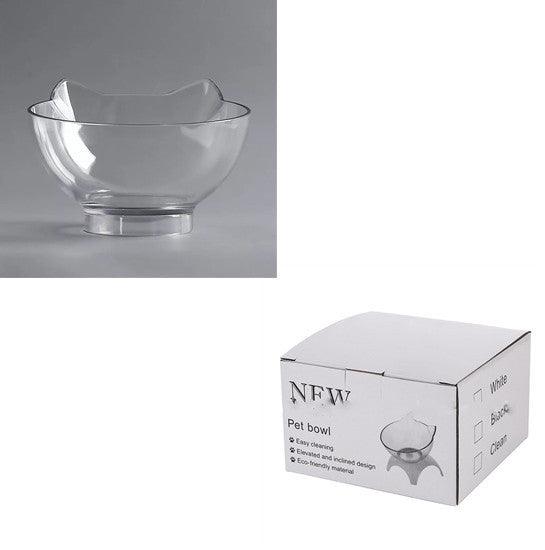 "Non-Slip Double Cat Bowl with Raised Stand - Pet Food Feeder, Protects Cervical Vertebrae, Transparent Dog Bowl"