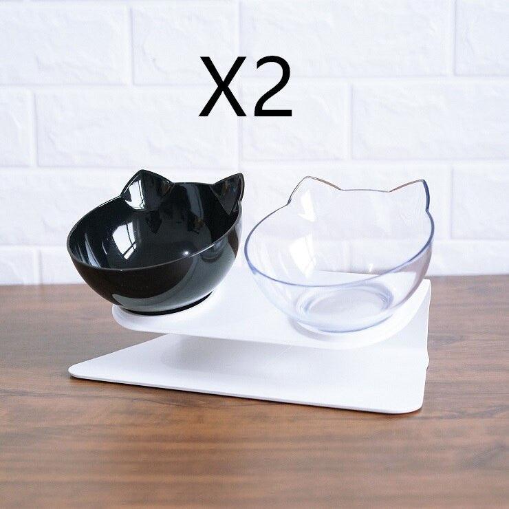"Non-Slip Double Cat Bowl with Raised Stand - Pet Food Feeder, Protects Cervical Vertebrae, Transparent Dog Bowl"